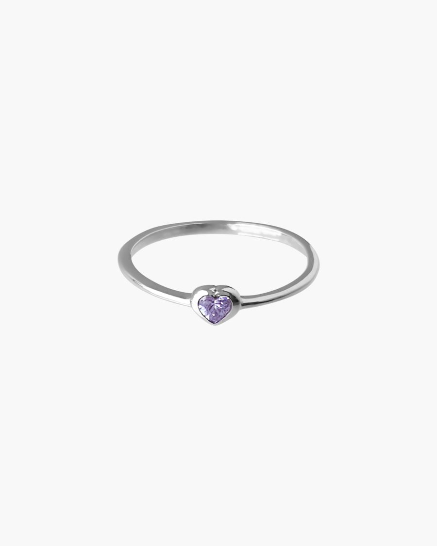 Anillo corazón con zircón morado